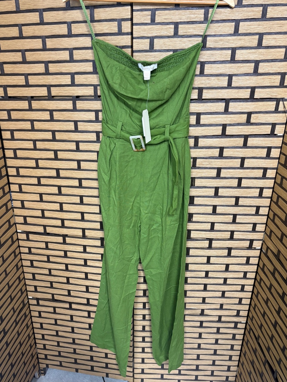 Monteau green linen strapless jumpsuit size XS